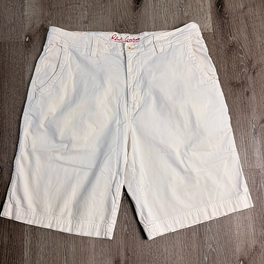 Robert Graham Men's 34 Bone Classic Chino‎ 10" Shorts Rainbow Thread Casual